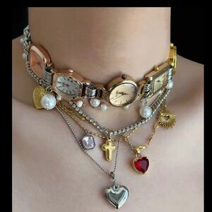 Elegant Multi-Color Watch Charm Necklace